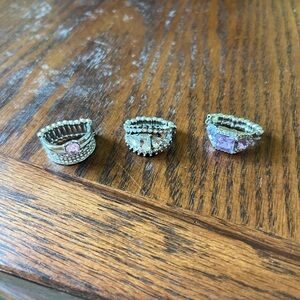 Paparazzi Elegant Silver, Purple, Pink Gemstone Ring Set 3